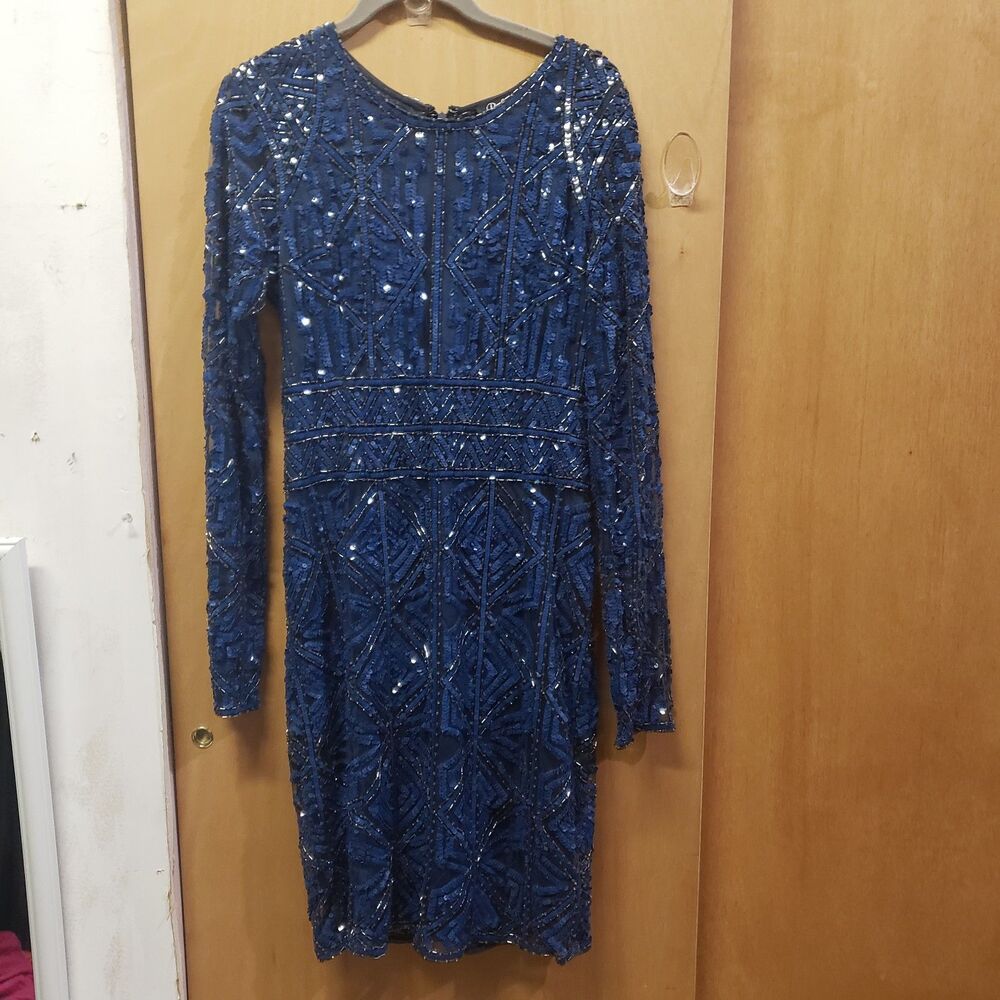 PARKER BLACK SEQUIN & BEAD EMBELLISHED LONG SLEEVE COCKTAIL DRESS SZ 10 LLL